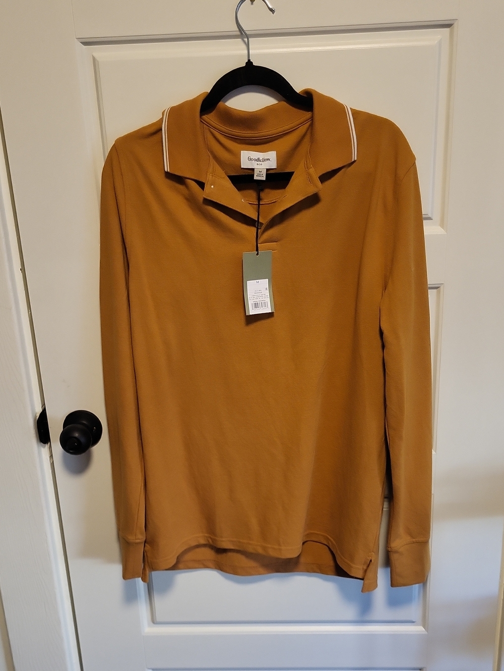 Goodfellow & Co Men’s Long-Sleeve Polo in Mustard with White Piping